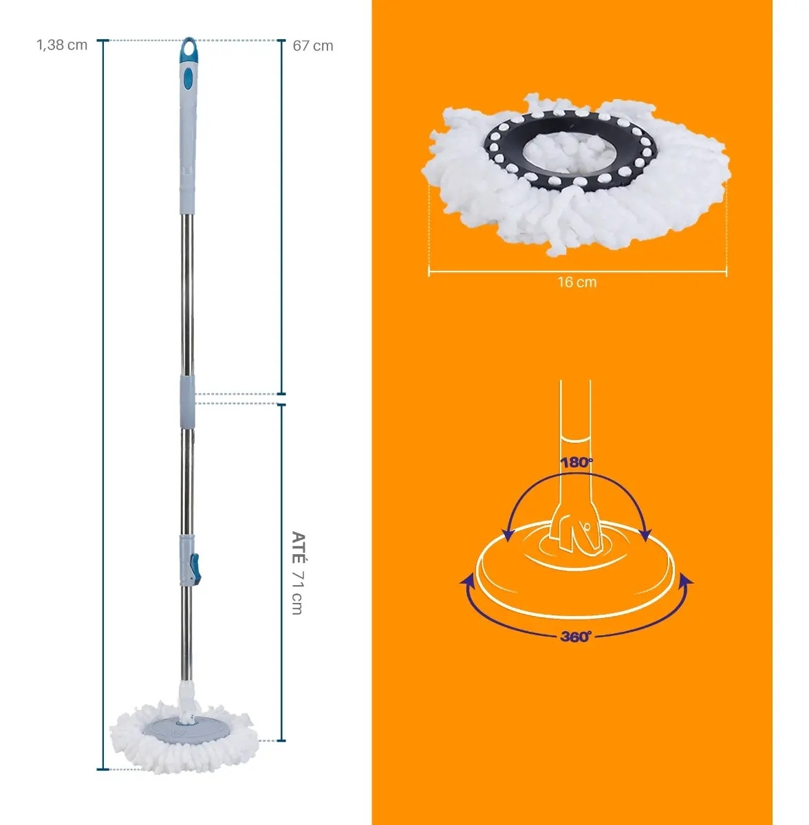 Mop Giratório Com Cesto Em Inox C/2 Refil E Para Sabão Cor Azul