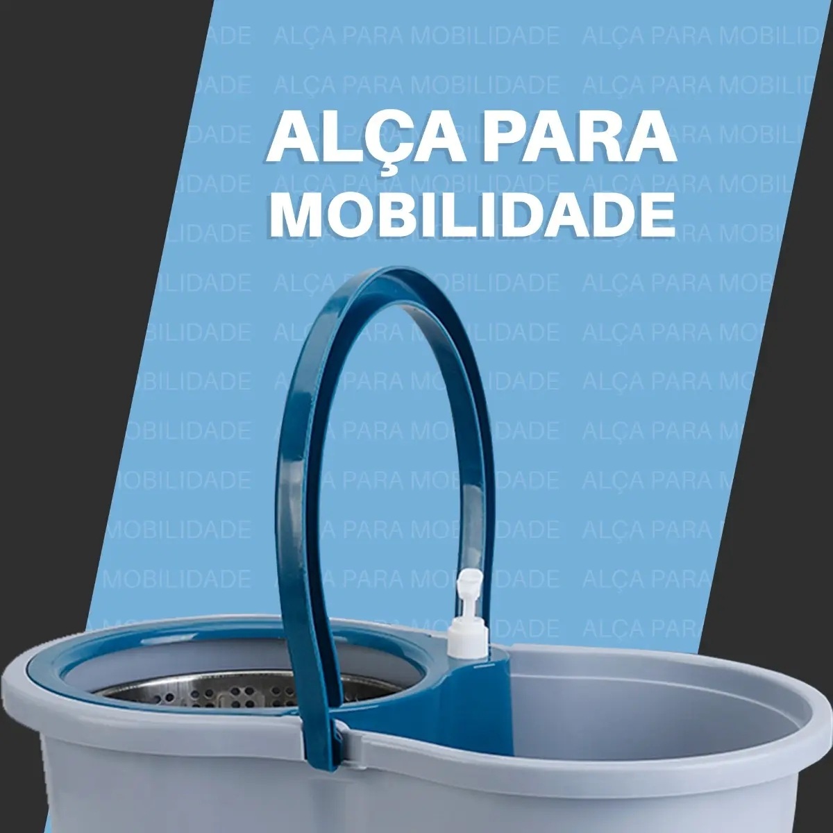 Mop Giratório Com Cesto Em Inox C/2 Refil E Para Sabão Cor Azul